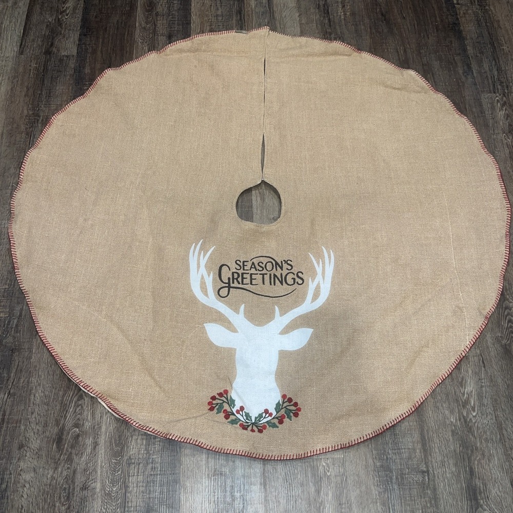 ^ Allen + Roth Tree Skirt 56" Brown Burlap Buck Traditional Christmas
